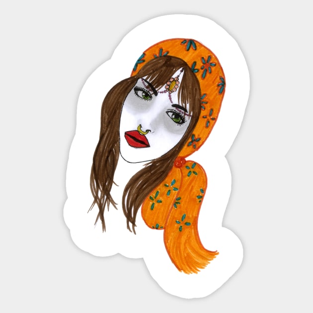Orange Head Wrap Nose Ring Girl Sticker by BalumbaArt